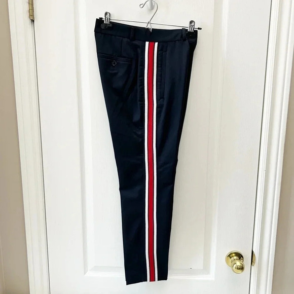 Banana Republic Avery Straight Fit Ankle Pants Side Stripes Cropped Navy Blue 0 - Picture 4 of 14